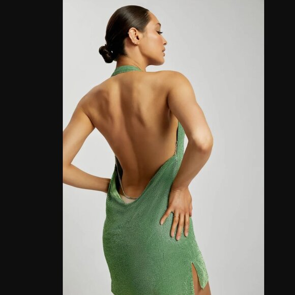 Meilani Low Back Diamante Mesh Mini Dress - Green size XS - Picture 4 of 16